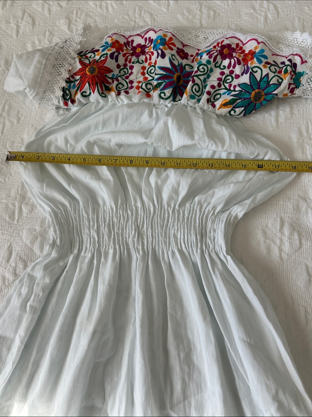 Mexican White Off-the-SholderDress with Multicolor Floral Embroidery,Semi New.